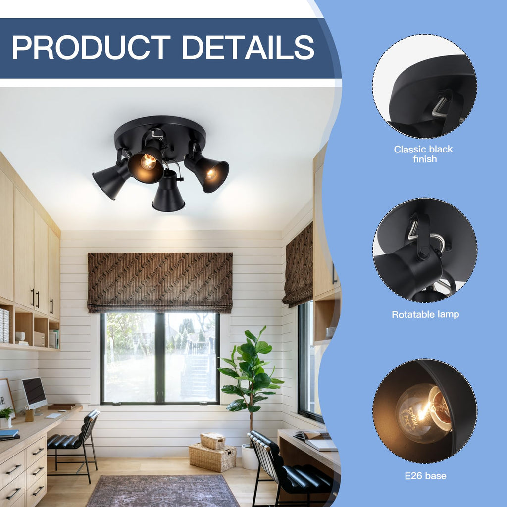 Kitchen Lighting Fixtures Ceiling, Adjustable Track Lighting Fixtures, Morden Black Directional Ceiling Light