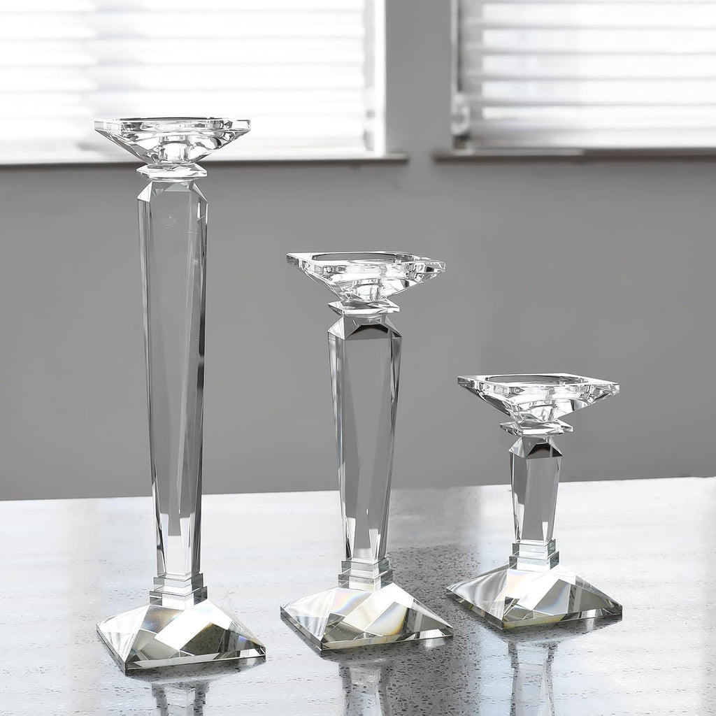 Crystal Candle Holders Set of 3, 9",10.5",11.5" Tall Crystal Candlestick Holders, Candlestick Holders Taper Candle