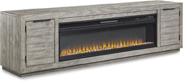 92" TV Stand with Electric Fireplace for TVs up to 105", Gray