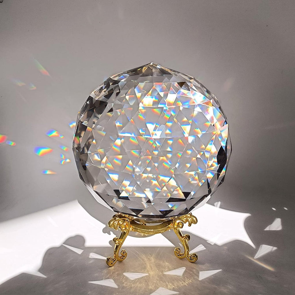 Clear Glass Crystal Ball Prisms with Stand, Window Rainbow Maker Sphere Faceted Gazing Ball for Home Décor, Christmas