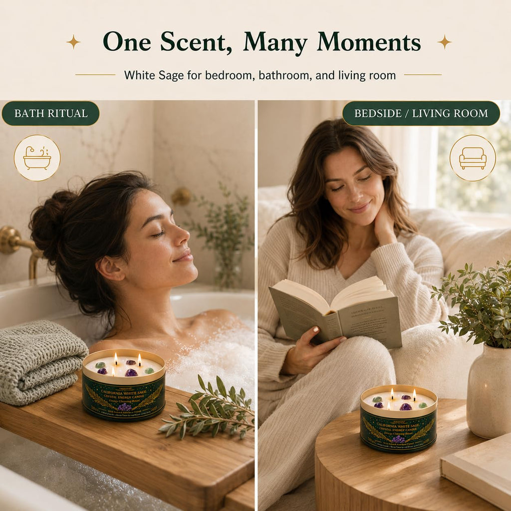 Sage Candle for Cleansing, 3 Pack Scented Candle Soy Candles with Crystals