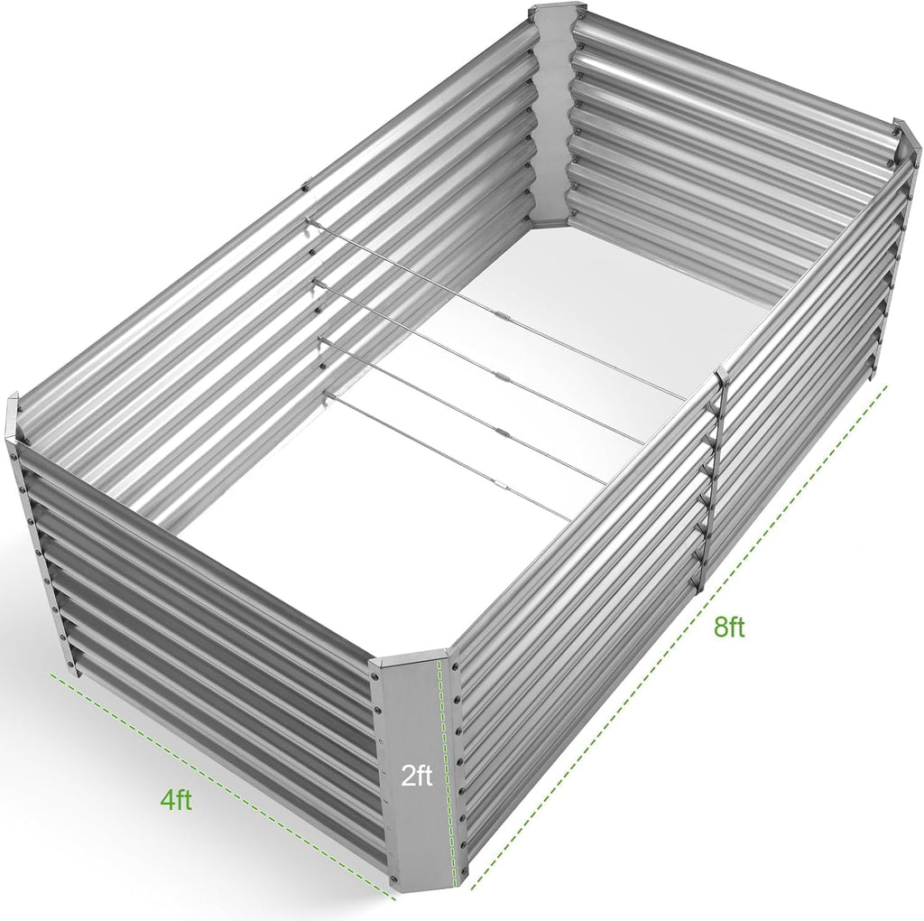2 Pack 8×4×2ft Galvanized Raised Garden Bed Kit, Galvanized Planter Raised Garden Boxes Outdoor, Large Metal Raised