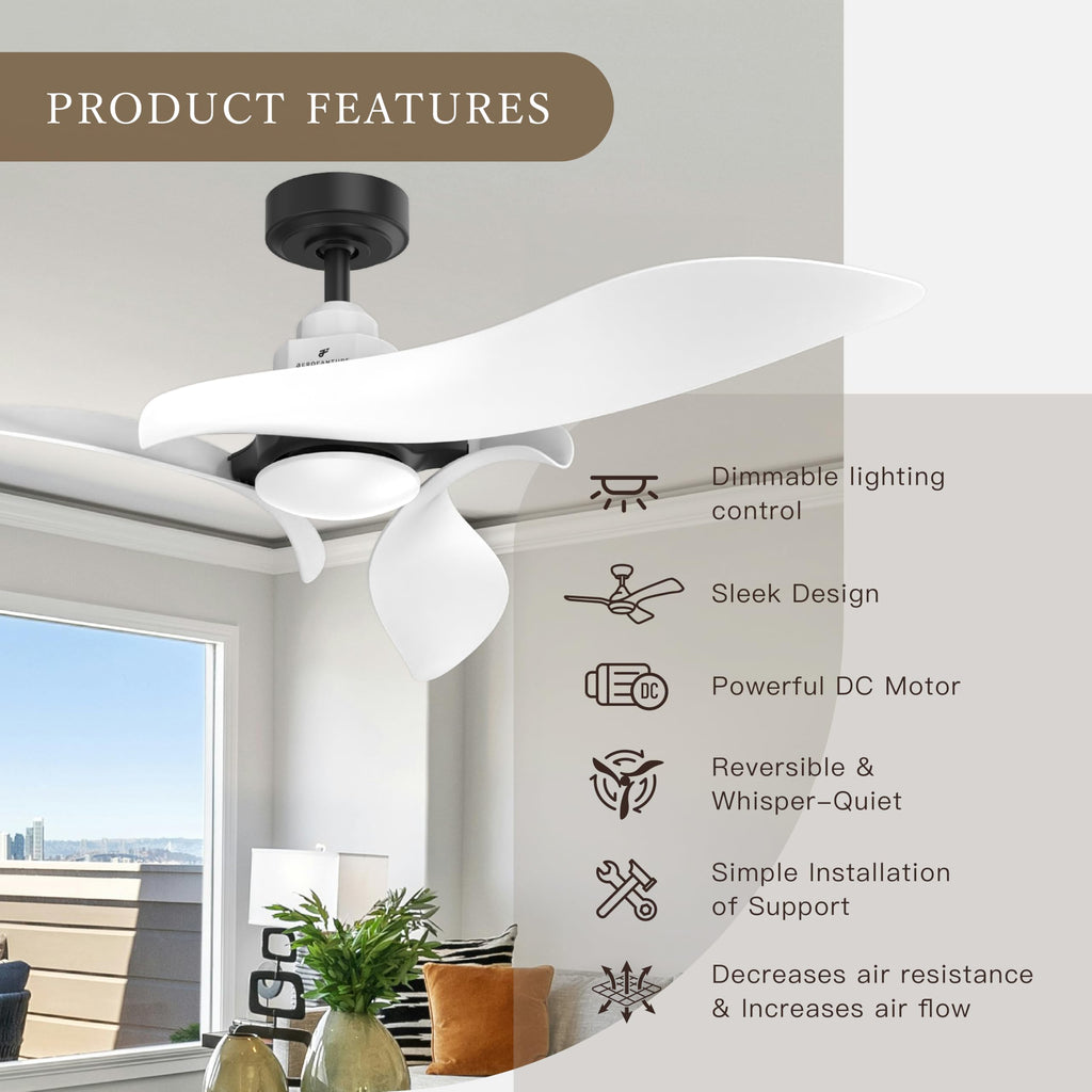 Gyro Ceiling Fans with Lights and Remote, 54 Inch Modern Bedroom Ceiling Fan with 3 Sculpted Blades, Reversible Ultra