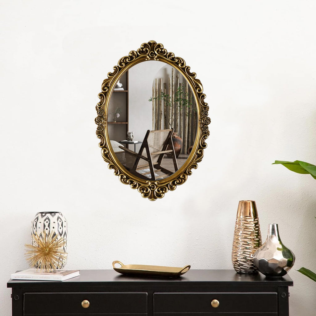Medium Oval Wall Mirror Resin Frame Size:20.4 x 14.5 inch