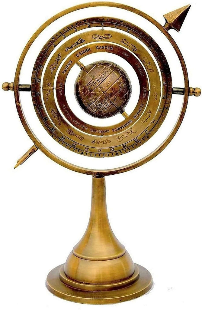 Arch Instrument 11" Antique Brass Armillary Sphere with Sundial Arrow Nautical Maritime Astrolabe Engraved Globe