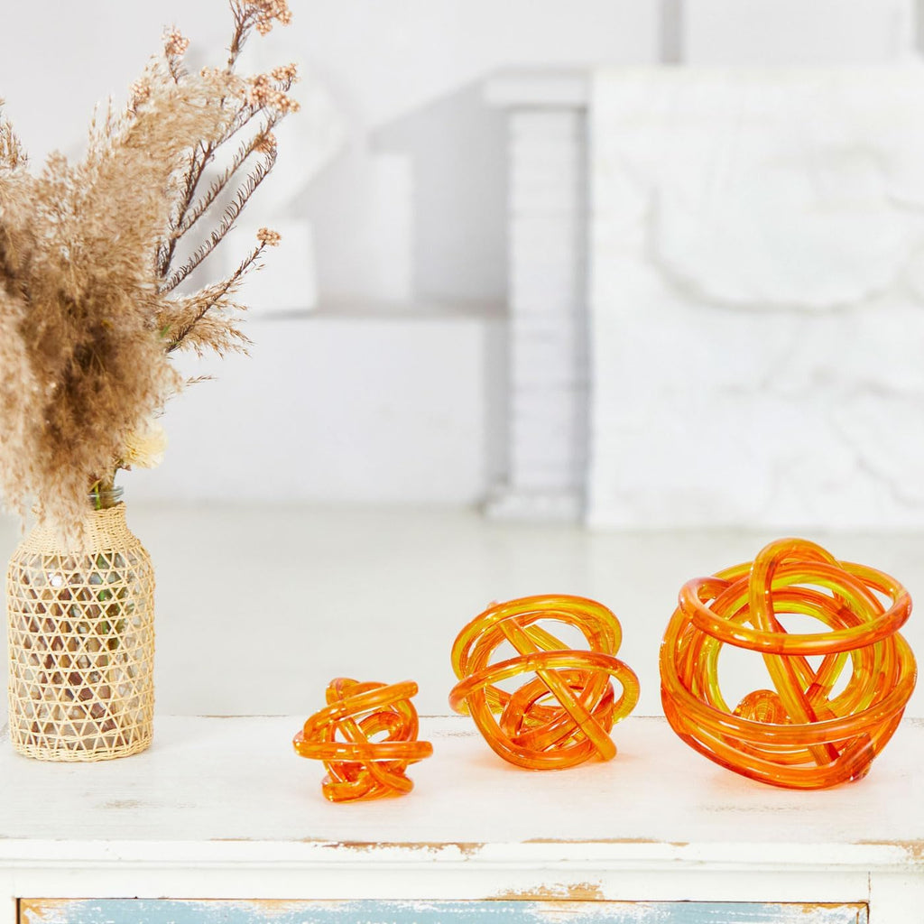 Hand Blown Infinity Knot Sommerso Decorative Glass Ball for Bowls Home Decor 4 inch Tall Orbit Centerpiece Table