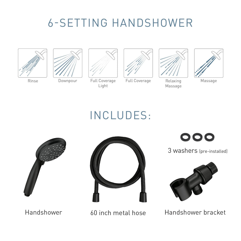 Attune Shower Head with Handheld Sprayer, 6 Shower Head Spray Settings, Matte Black, 218H0BL