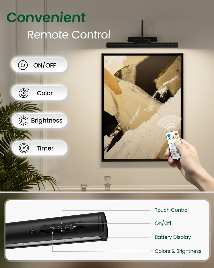 Battery Operated Picture Lights for Wall Magnetic, 19.7in Black