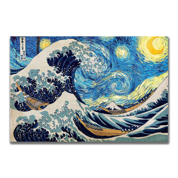 The Great Wave Off Kanagawa The Starry Night Poster-Katsushika Hokusai Vincent Van Gogh Art-Canvas Prints Wall Art
