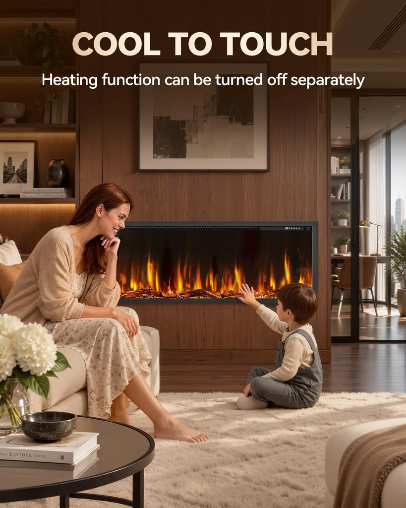 Electric Fireplace 60 Inch Recessed Wall Mounted Ultra-Thin Linear