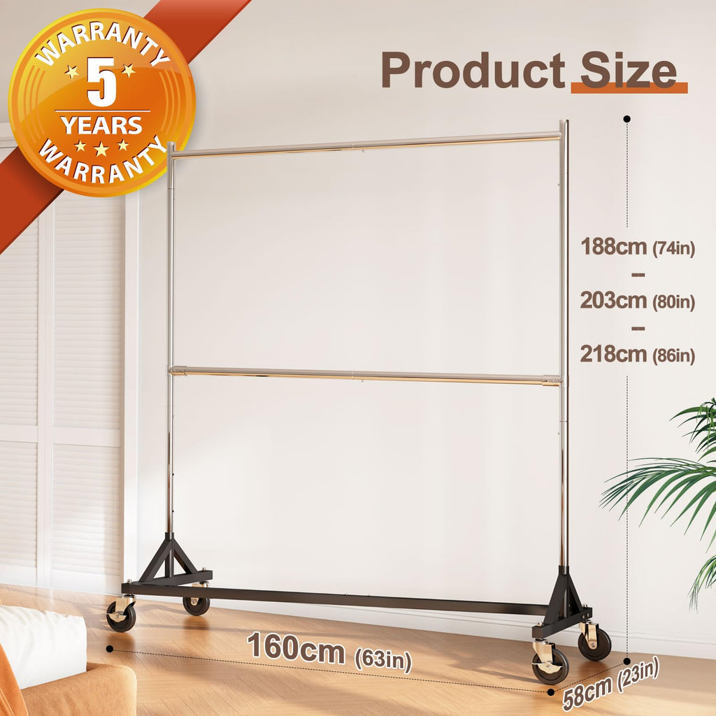Z Rack, Clothes Rack Hold 550LB 86" H Adjustable Height Double Rod