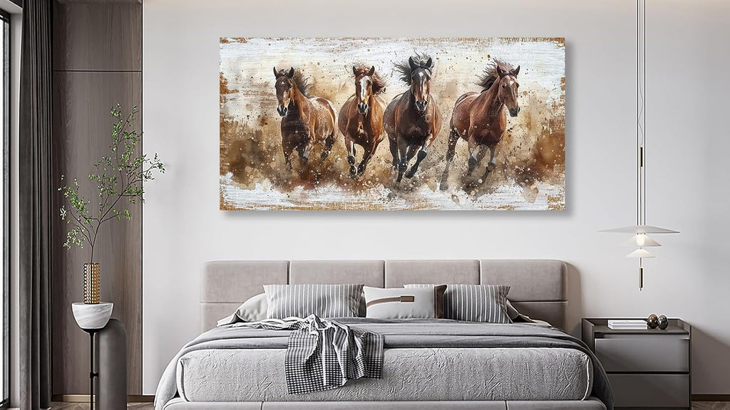 Horses Canvas Wall Art - Brown Horse Pictures Animal Wall Decor Running Horses Painting Prints Artwork Bedroom Home
