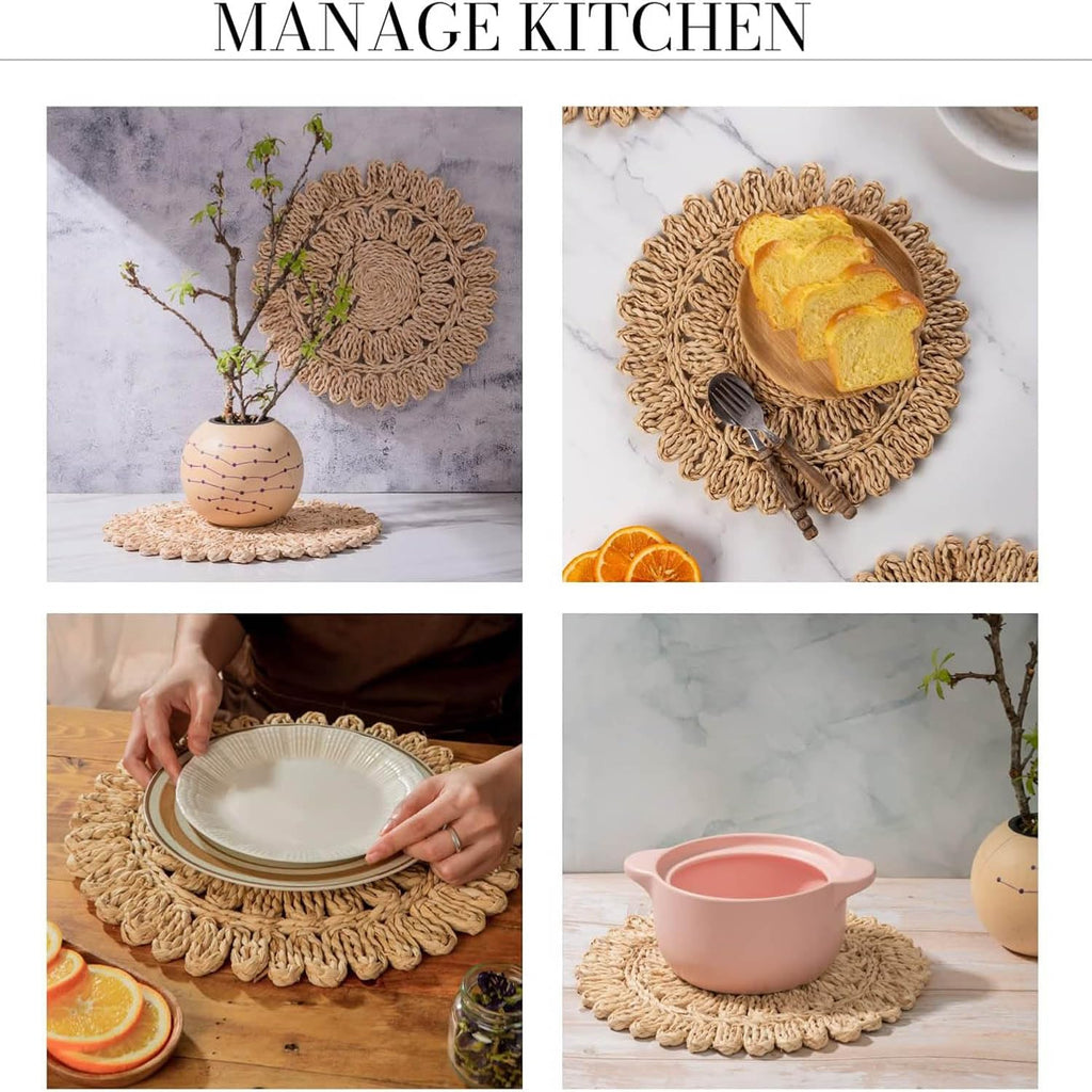 15" Set of 4 Round Woven Corn Husk Placemats