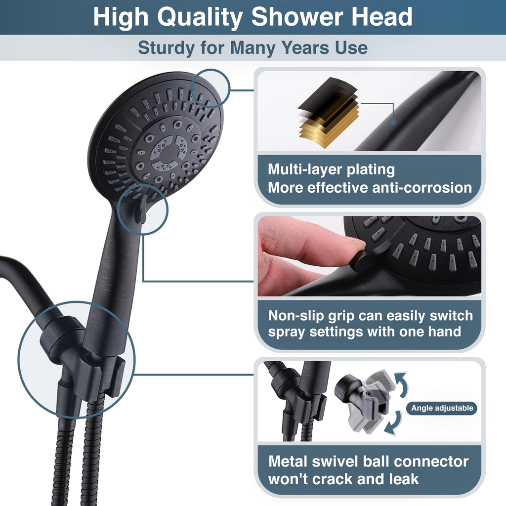 9 Spray Settings Shower Head with Handheld High Pressure Oil-Rubbed Bronze Hand Held Showerhead with 60 Inch