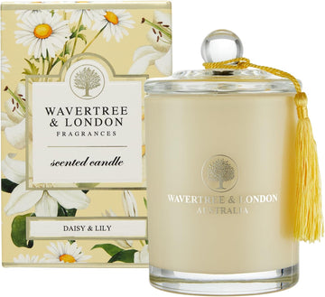 Luxury Daisy & Lily Soy Wax Candle - Hand Poured in Australia, 11.66 oz Glass Jar Fancy Candle, Strong Scented