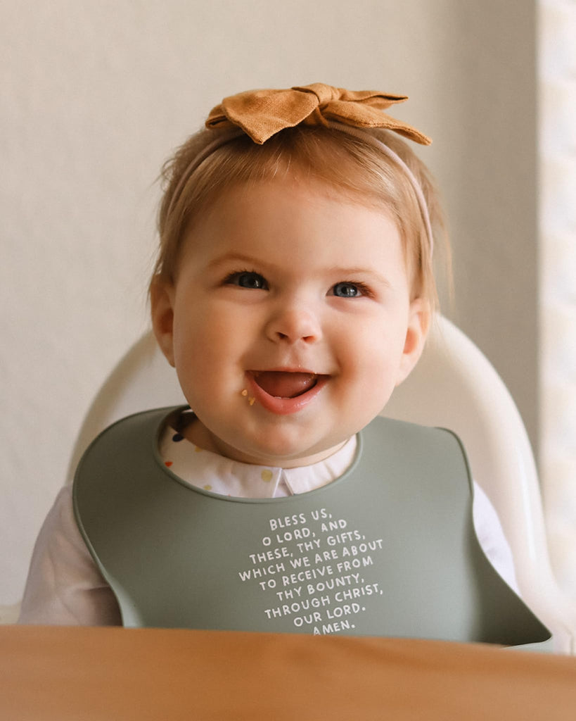 Silicone Waterproof Bibs for Babies & Toddlers, Meal Blessing Prayer Bib (Sage)