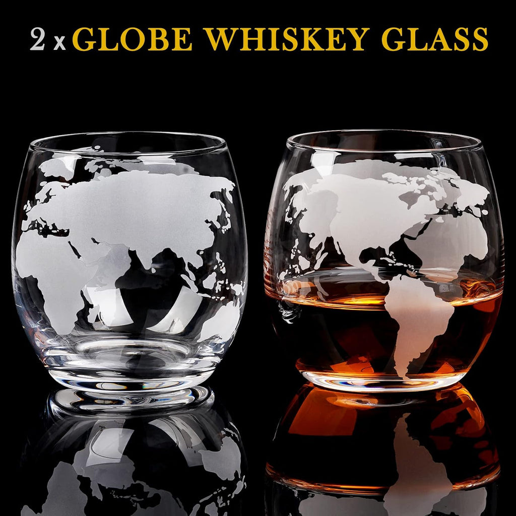 Gifts for Men Dad Fathers Day, Whiskey Decanter Globe Set with 2 Ball Stones & 2 Glasses, Anniversary Birthday Gifts