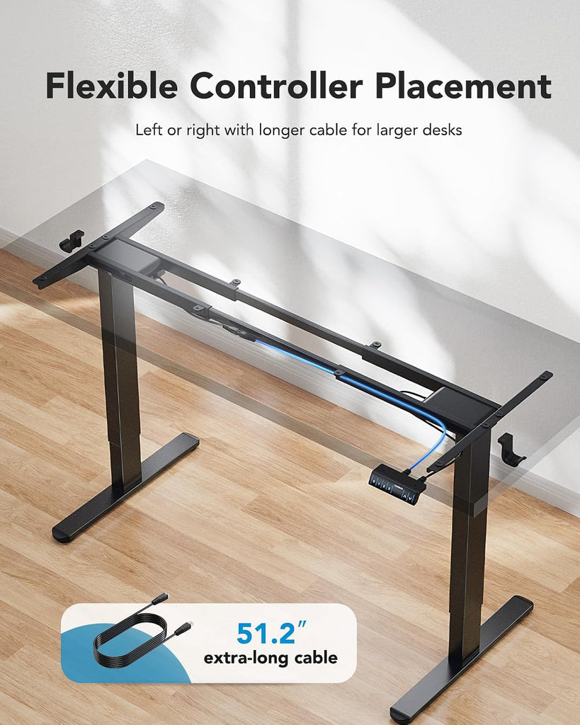 Dual Motor Electric Standing Desk Frame, 265 lb Capacity, Black | T-Shaped Legs Fit Desktops Up To 90 X 31.5 Inches;