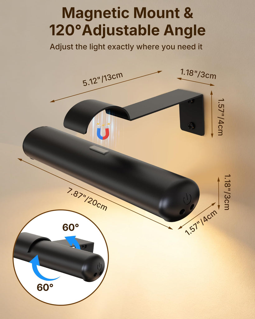 Picture Light for Wall, Rechargeable 2500mAh Battery Lights Cordless with Remote&Timer, 3 Color & Dimmable Magnetic