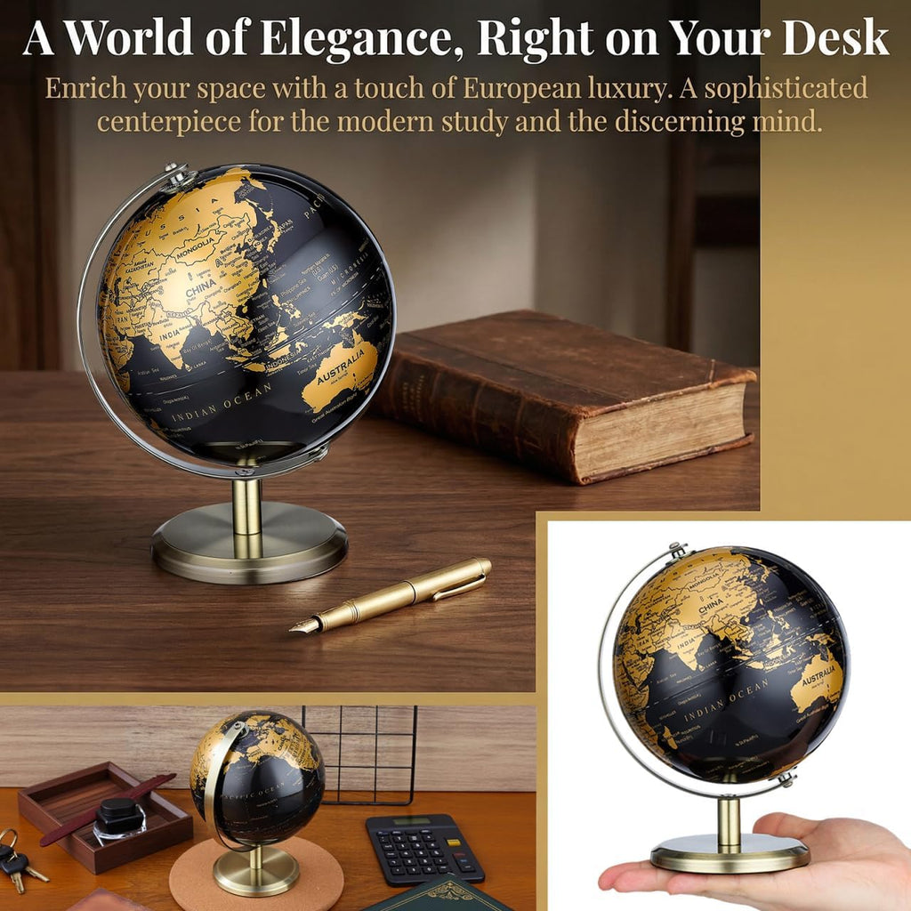 Geography Vintage Desktop World Globe European Luxury Rotating Globe Ornament Desk Table Decoration