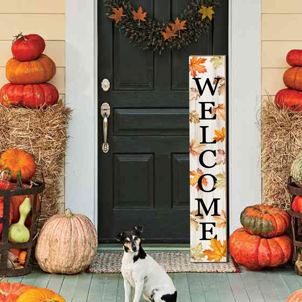Fall Porch Sign Autumn Maple Leaf Welcome Sign Vertical Standing Sign For Front Porch Decor Farmhouse Wall Hanging