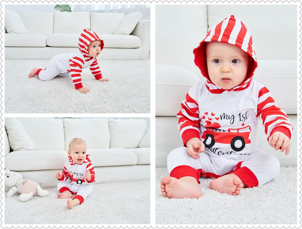 Baby-girls Newborn Easter My 1St Letter Rabbit Stripe Hoodie Romper Outfit, Valentine-b, 3-6 Months