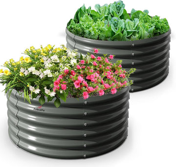 Anleolife 2-Pack 4ft x 18in Round Raised Garden Beds, Quartz Grey | Two Complete 4ft Circular Beds Create Separate