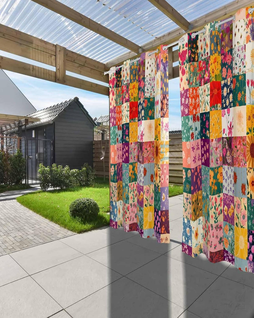 Vintage Flowers Outdoor Curtains Waterproof,Wildflower Floral Boho Daisy Botanical Grommet Privacy Curtain Drapes