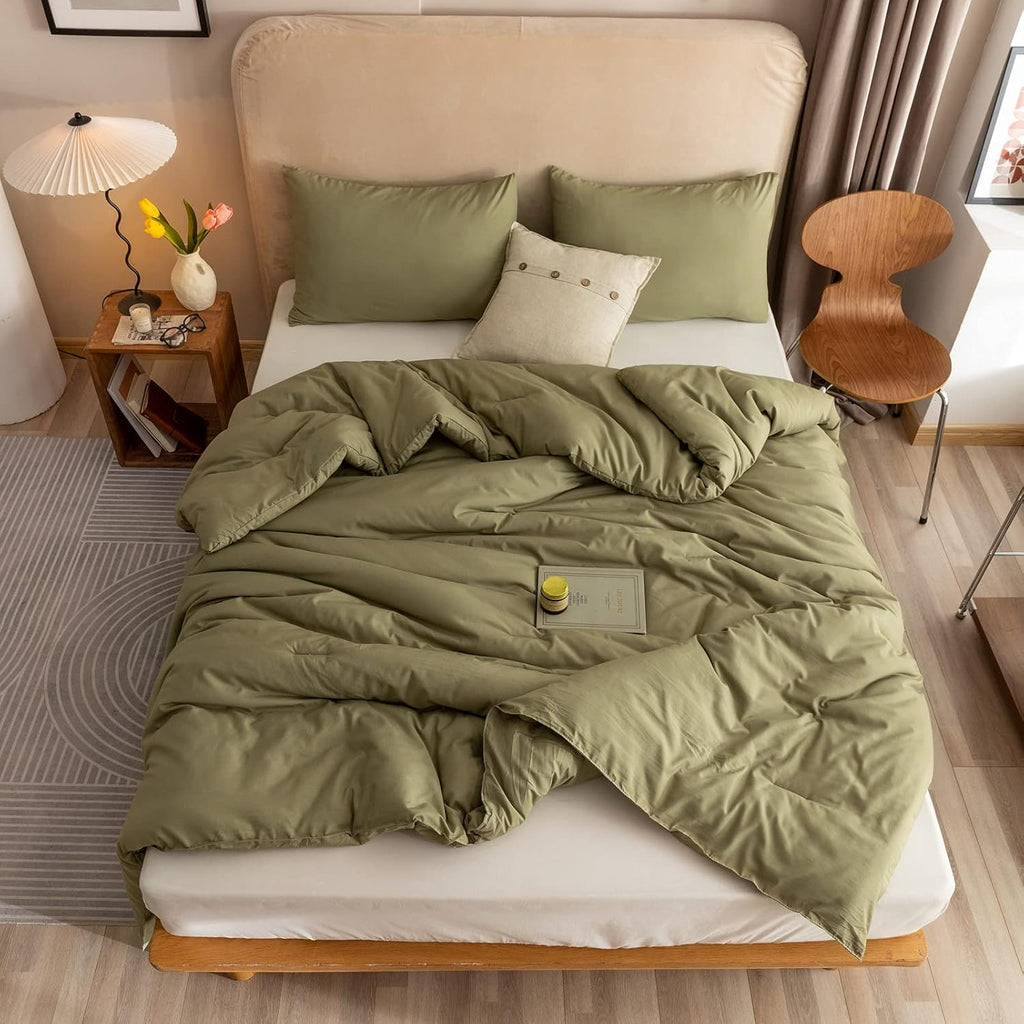 Queen Comforter Set Olive Green, 3pcs Bedding Sets Queen (1 Boho Olive Comforter & 2 Pillowcases)