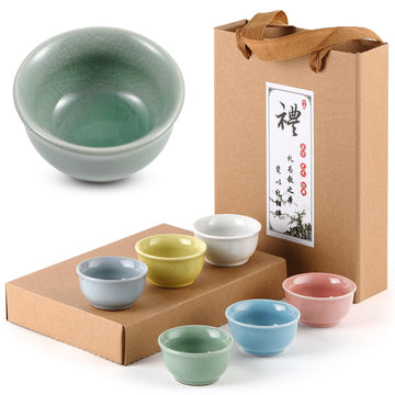 6Pcs Ceramic Sake Tea Cups 1.7oz Morandi Korean Soju Shot Glasse Set