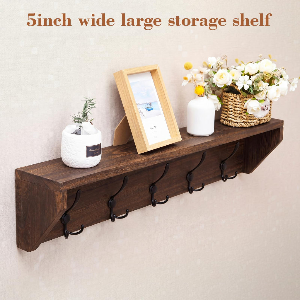 35 Inch Wall Shelf with Hooks and Shelf Organizer