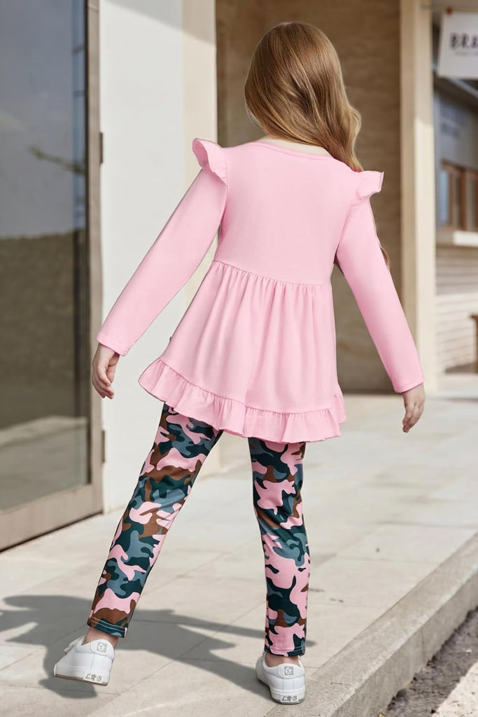 Toddler Girl Clothes Fall Outfits Ruffle Sleeve Tops and Leggings