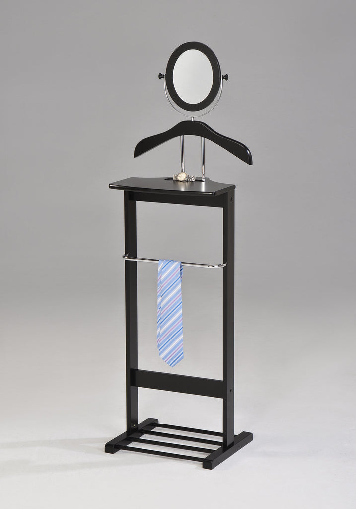 Suit & Tie Freestanding Valet Stand - Clothing Organizer with Adjustable Mirror, Hanger, Shoe Rack & Accessory Shelf