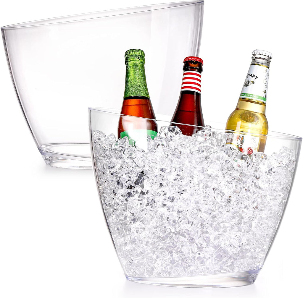 Acrylic Ice Bucket, 5.2L Clear Plastic Champagne Wine Bucket Chiller, Oval Bar Ice Cooler Container, Food - Set of 2