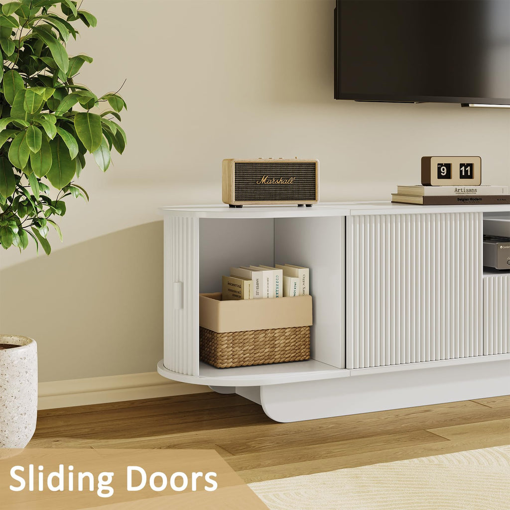 86.6'' Fluted TV Stand for 55-85 Inch, White TV Console