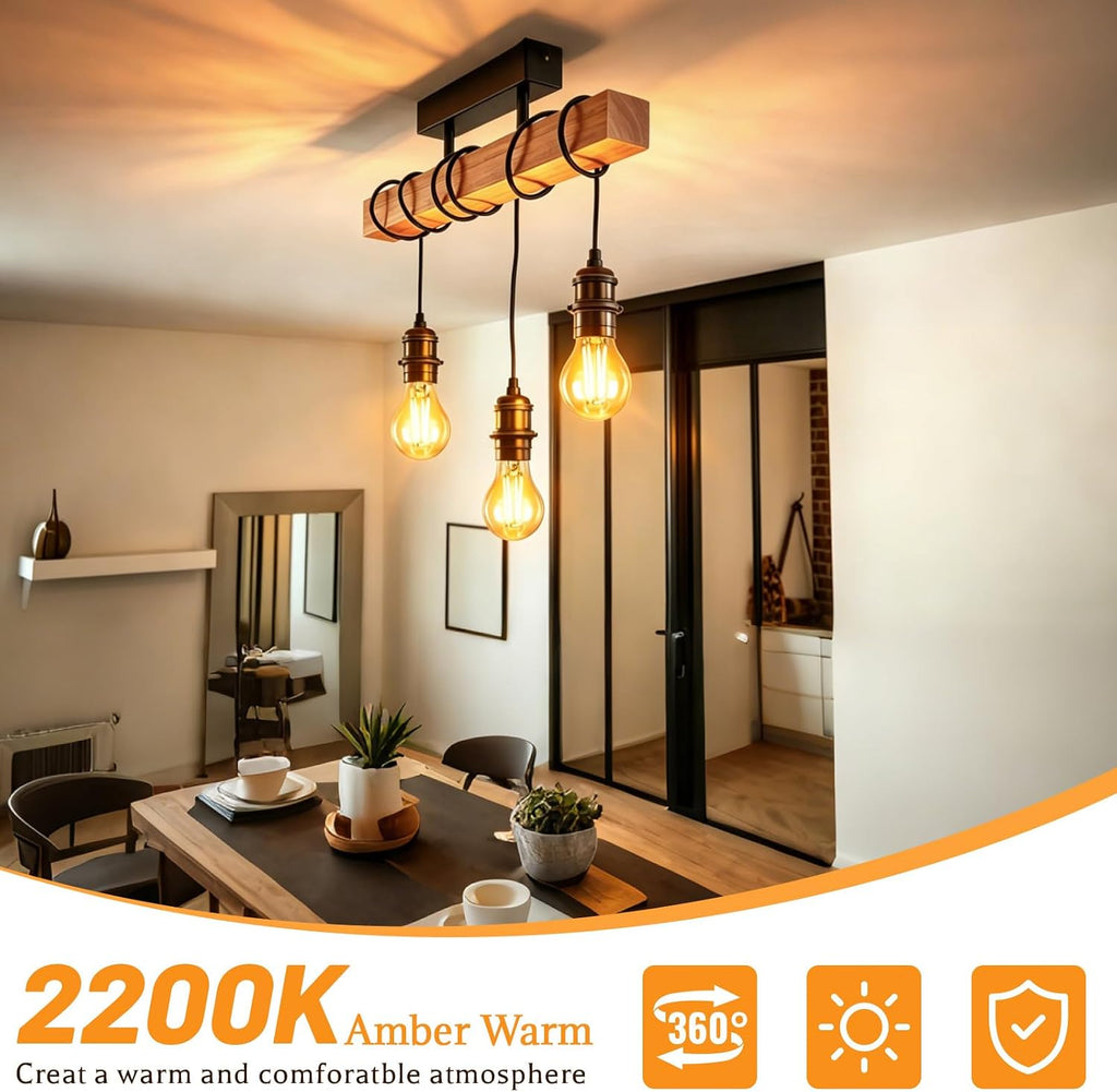 A19 Vintage LED Edison Bulbs, 60W Equivalent, 2200K Amber Warm, 6 Pack