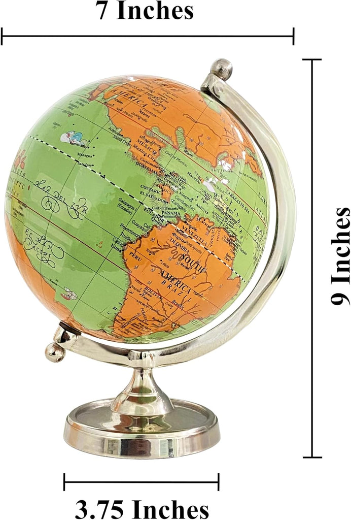6" Light Green Earth Globe for Desk & Office Decor 6-inch Classy Desktop World Rotating Globe with Silver Stand (NOT