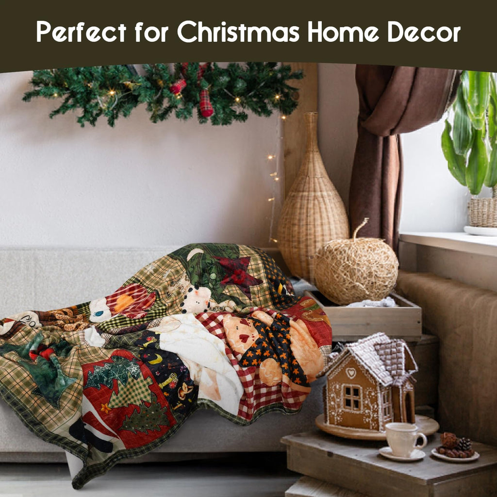 Christmas Throw Blanket 60"x50", Winter Merr Xmas Holiday Festival Cute Plaid Snowman Santa Gingerbread Blanket for