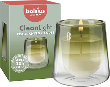 CleanLight Starter Set - Refillable Scented Candle - Glass Holder & Refill - Gardenia & Fig - Green - Long Burning