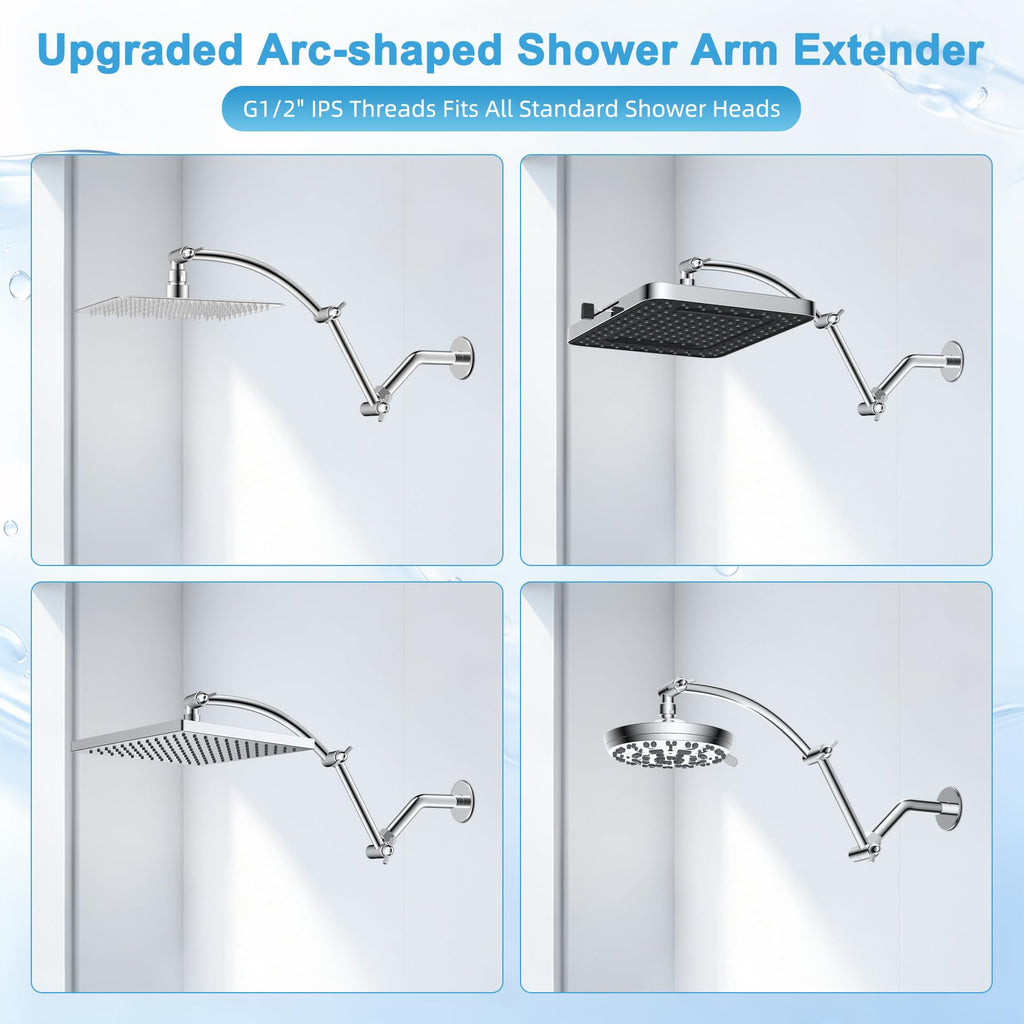 All Metal 16'' Shower Head Extension Arm, Chrome