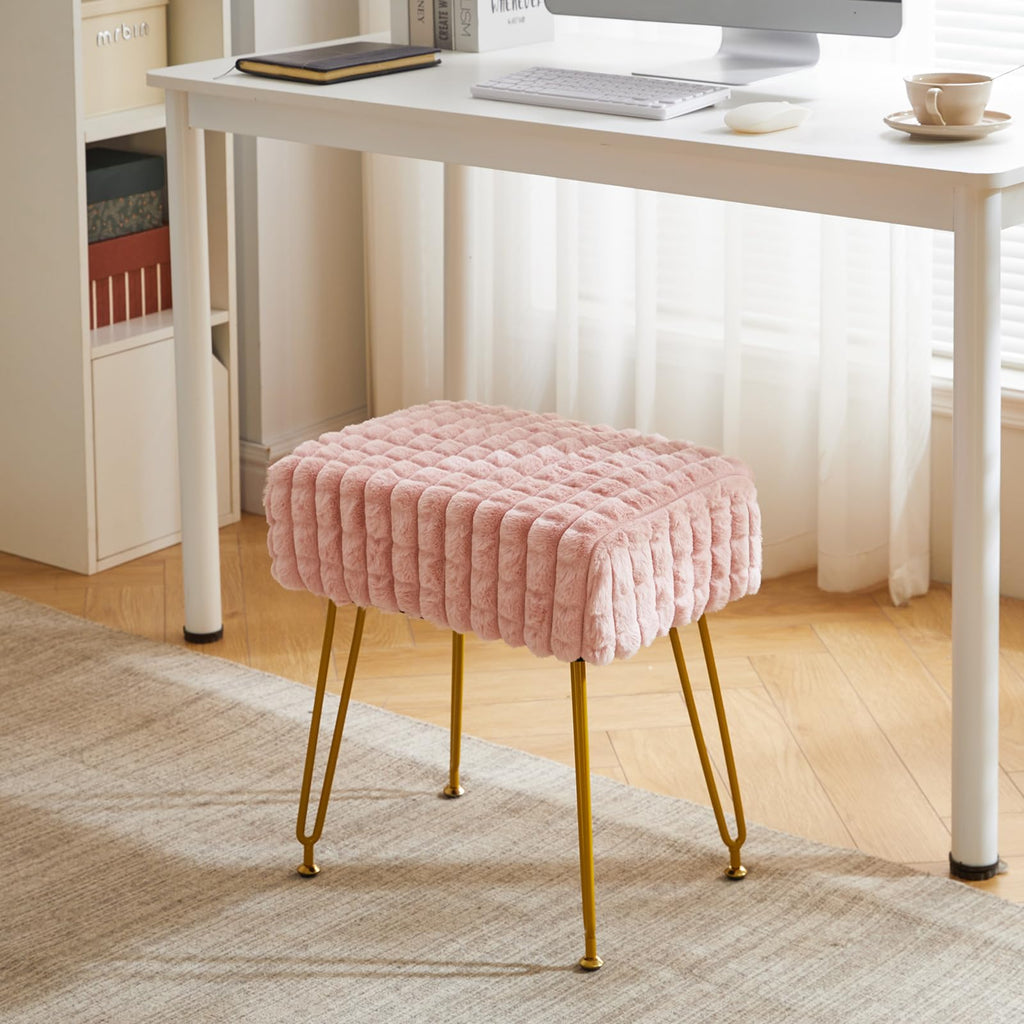 Makeup Vanity Chair, Rectangular Footrest Stool, Pink