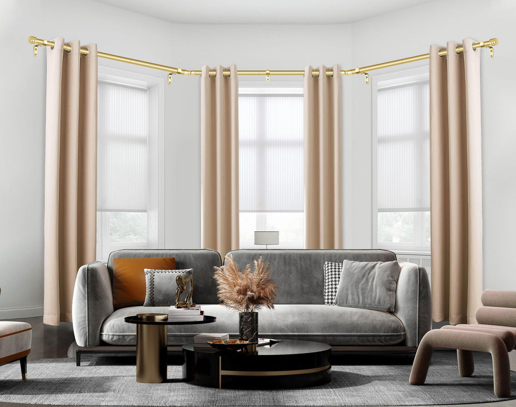 Bay Window Curtain Rods 32-86 Inch(Center), 7/8" Diameter, Gold