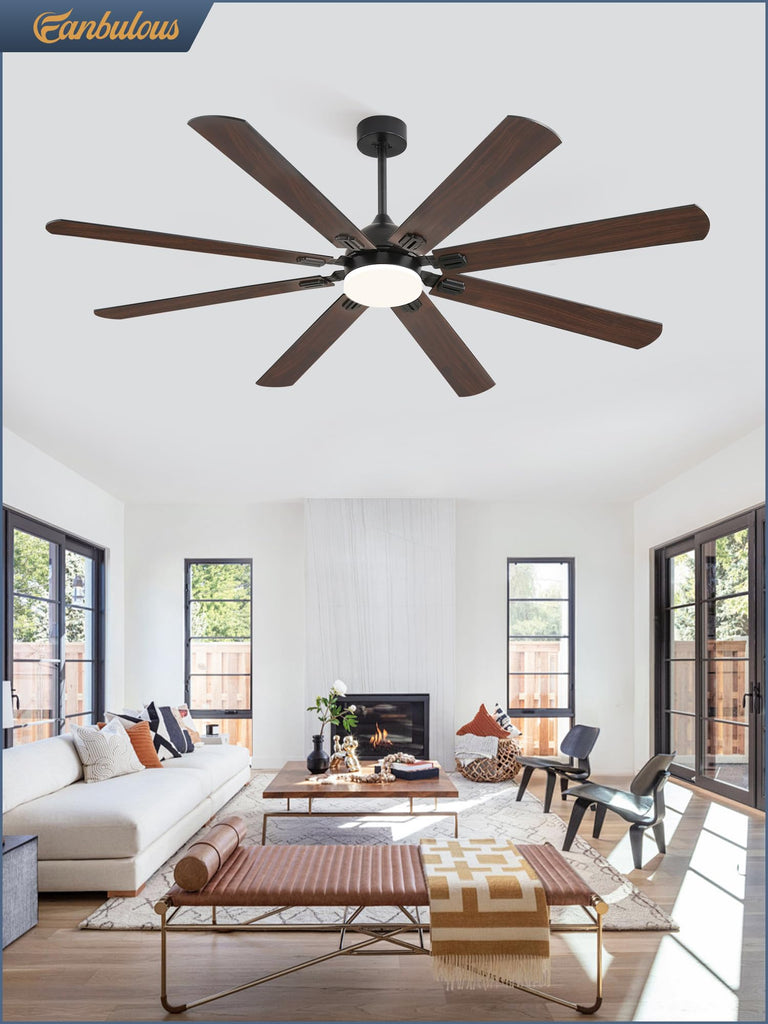 72 Inch Outdoor Ceiling Fans with Lights, Black