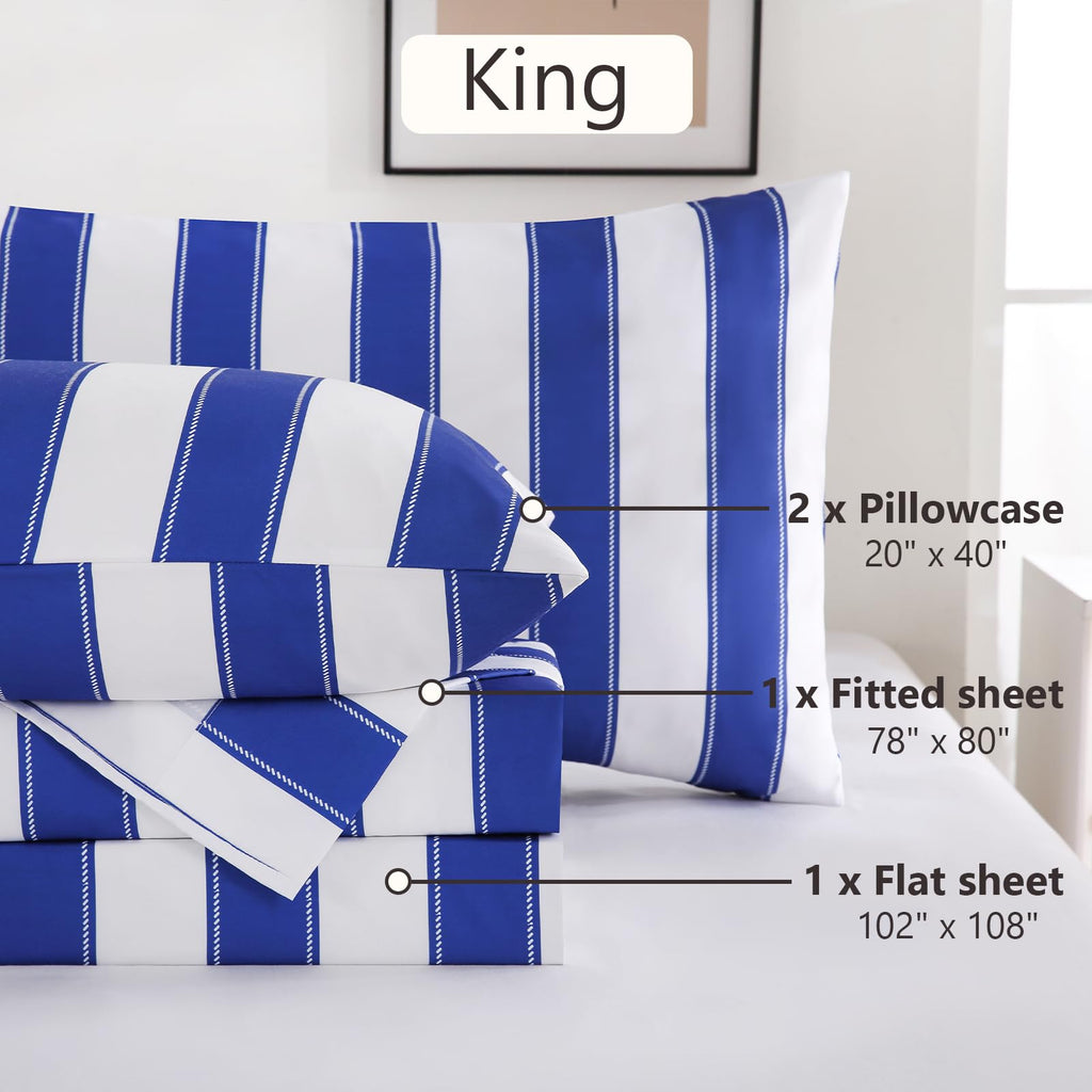 4Pieces Striped Sheets Set, Breathable King Sheet Set with 16" Deep Pocket, Modern & Luxury, Brushed Microfiber