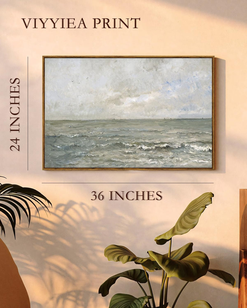 Ocean Landscape Large Framed Wall Art, Seascape Vintage Paintings Art Decor Aesthetic, Canvas Print Artwork, Calming