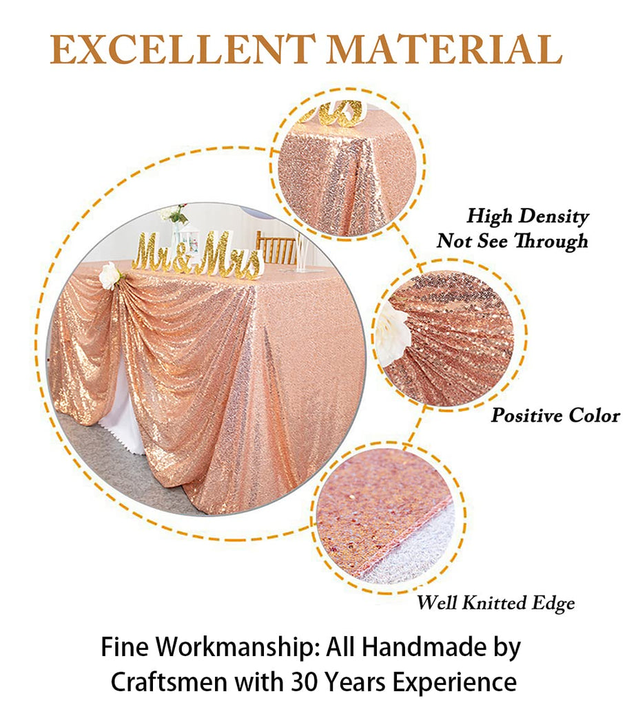 Sequin Tablecloth Rose Gold 60x102-Inch Rectangular Sequin Tablecloth Overlay for 6FT Table Glitter Tablecloth Cover