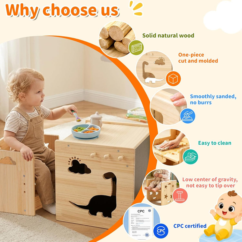 Solid Wood Montessori Weaning Table and Chair Set for Toddlers 1-3