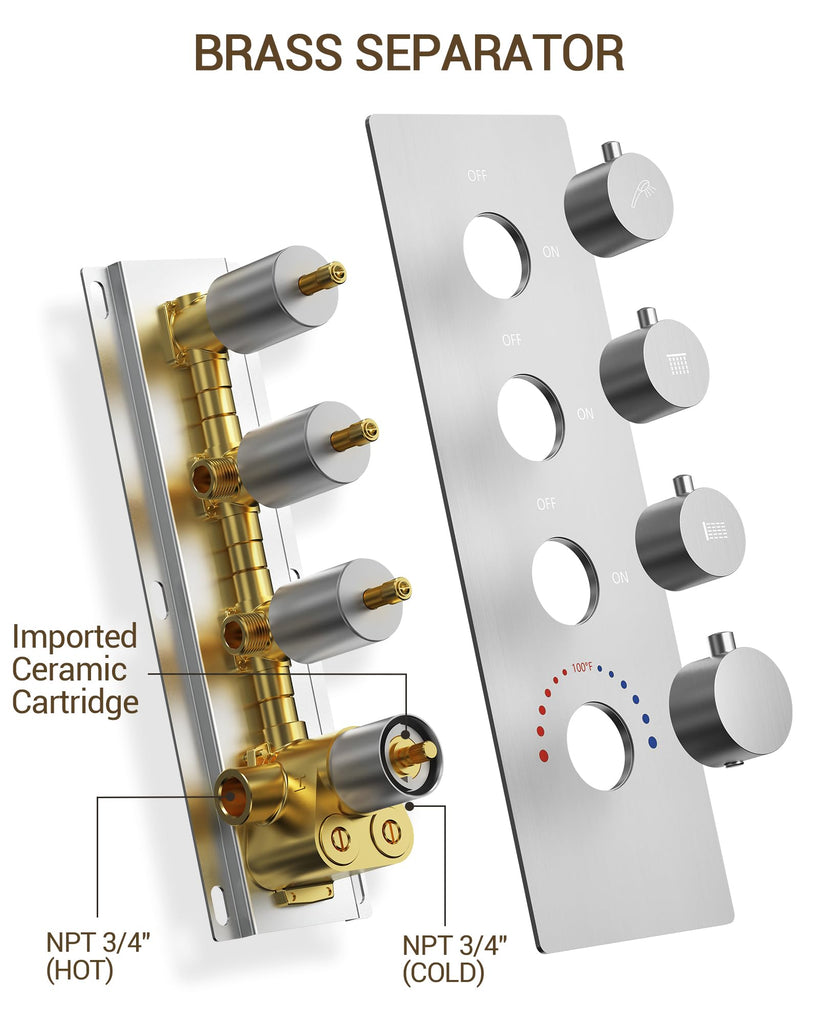 20" LED Ceiling Shower System with 6 Jets, Brushed Nickel