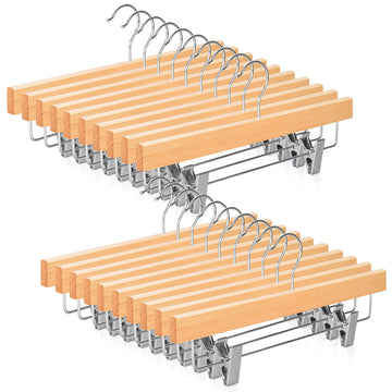 Lotus Wood Pants Hangers, Natural Wooden Skirt Short Jeans Trouser Hanger with Smooth Surface 360° Swivel Hook Anti