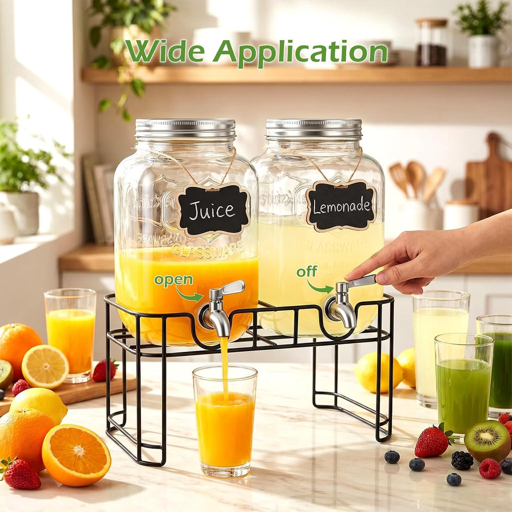 1-Gallon Drink Dispenser,2 Pack Glass Drink Dispenser with Tin Lid - Set of 2